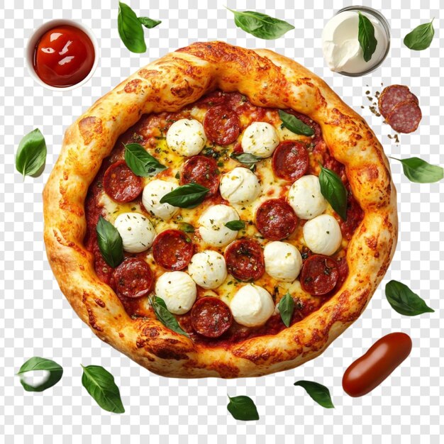 Pyszna pizza z pepperoni z serem mozzarellą i bazylią
