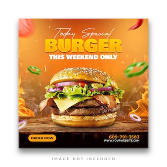 Pyszne burgerowe menu promocyjne ulotka reklamowa szablon banera mediów społecznościowych psd