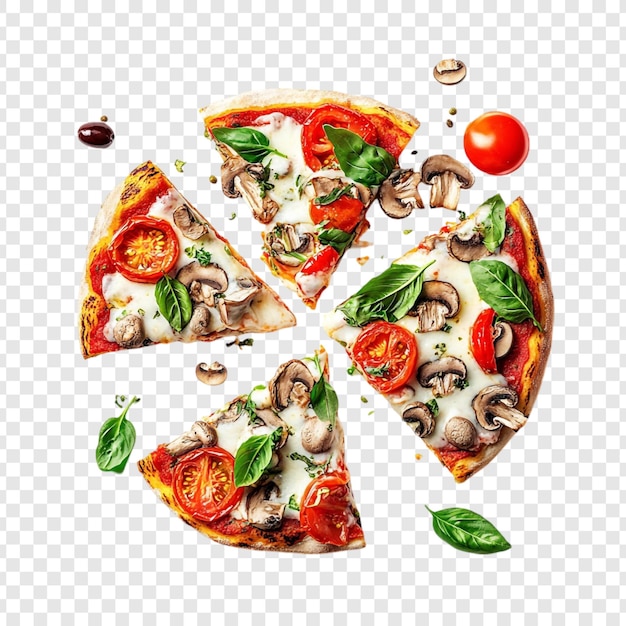 Pyszne plasterki pizzy z grzybami i pomidorami