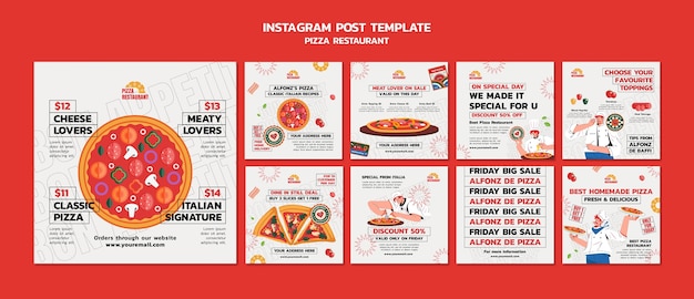 Bezpłatny plik PSD pyszne posty z pizzerii na instagramie