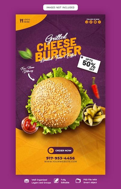 Pyszny Burger I Menu żywności Szablon Historii Na Instagramie I Facebooku