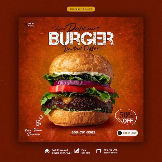 Pyszny Burger I Szablon Banera Mediów Społecznościowych Menu żywności