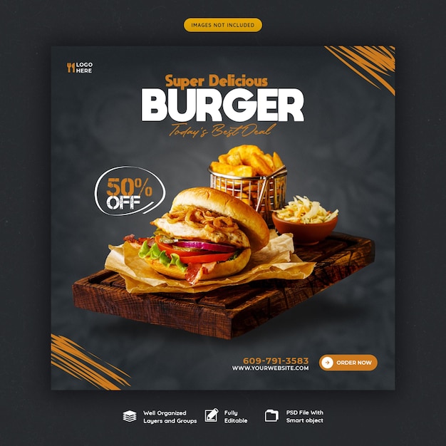 Pyszny Burger I Szablon Banera Mediów Społecznościowych Menu żywności