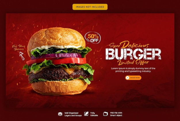 Pyszny Burger I Szablon Baneru Internetowego Menu żywności