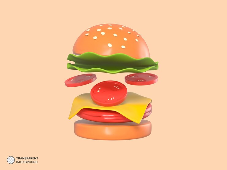 Bezpłatny plik PSD pyszny burger ikona na białym tle render 3d ilustracja