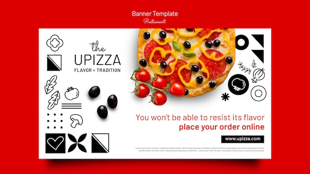 Pyszny szablon banera restauracji z pizzą