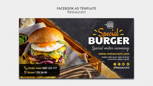 Pyszny Szablon Facebook Restauracji Z Burgerami