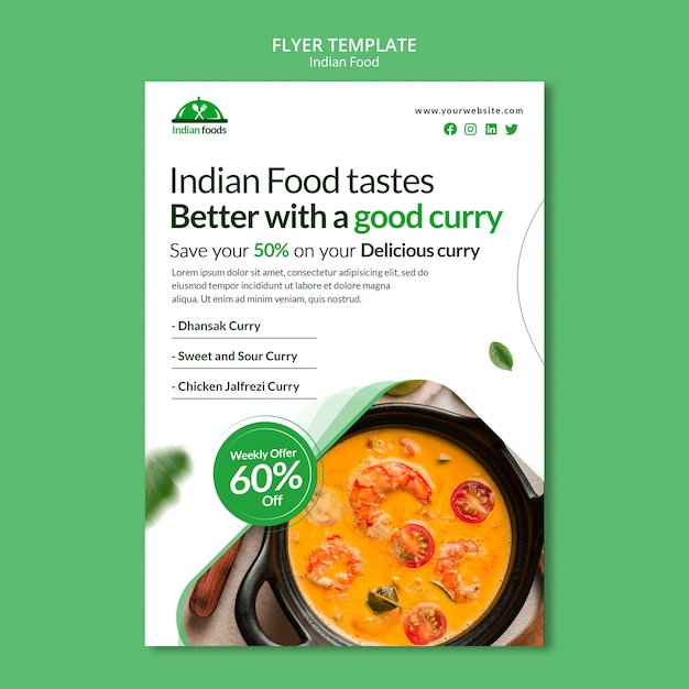 Bezpłatny plik PSD pyszny szablon ulotki z indyjskim jedzeniem