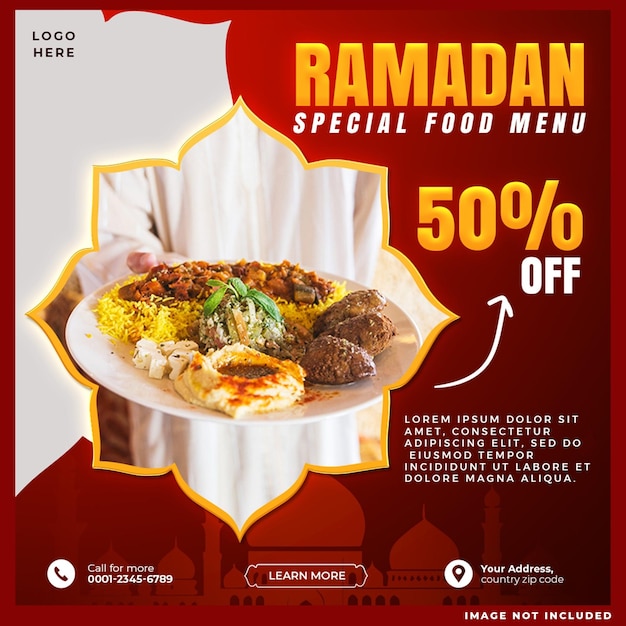 Bezpłatny plik PSD ramadan kareem specjalne menu spożywcze social media design post template