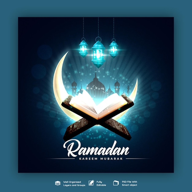 Bezpłatny plik PSD ramadan kareem tradycyjny islamski festiwal religijny baner społecznościowy lub szablon postu na instagramie
