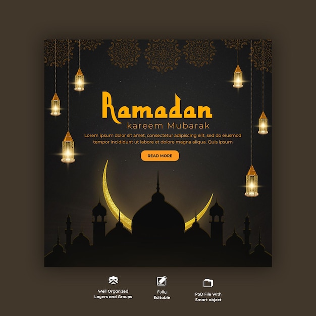 Bezpłatny plik PSD ramadan kareem tradycyjny islamski festiwal religijny baner społecznościowy