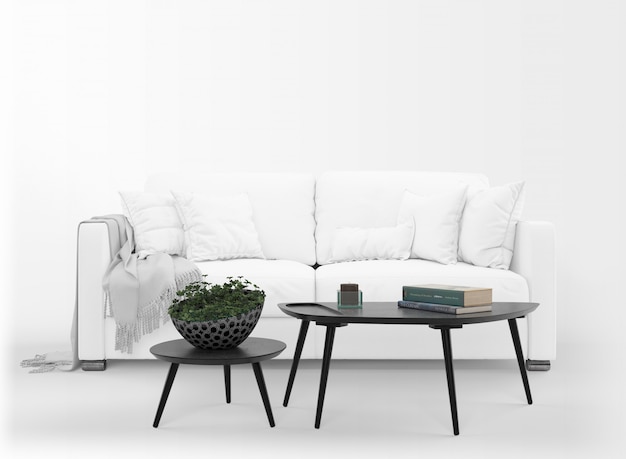 Bezpłatny plik PSD realistyczna biała makieta sofy ze stołem