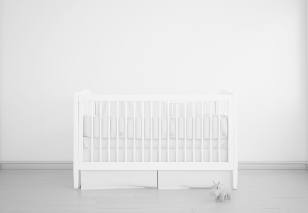 realistyczna biała sypialnia dla dziecka z kołyską