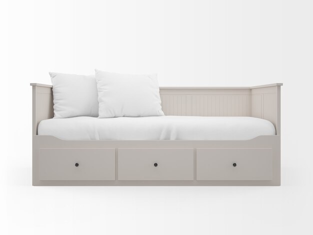 realistyczne białe łóżko z szufladami