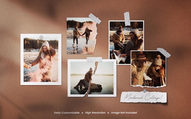 Realistyczny I Minimalistyczny Moodboard Rozdarty Polaroid Makieta Kliszy Fotograficznej Z Nakładką Cienia Premium Psd