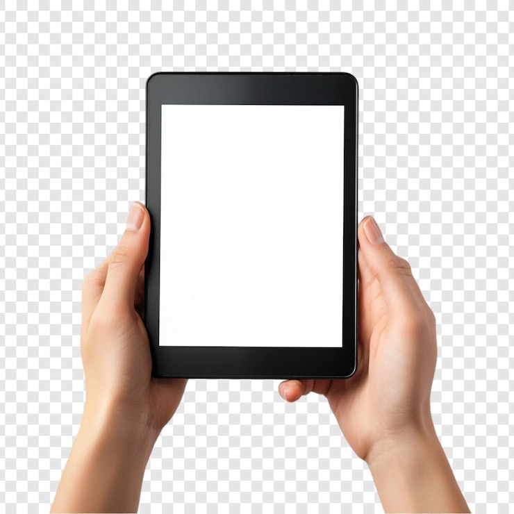 Bezpłatny plik PSD ręce trzymające tablet z pustym ekranem nowoczesne urządzenia technologiczne czysty projekt cyfrowy gadżet mockup do prezentacji aplikacji