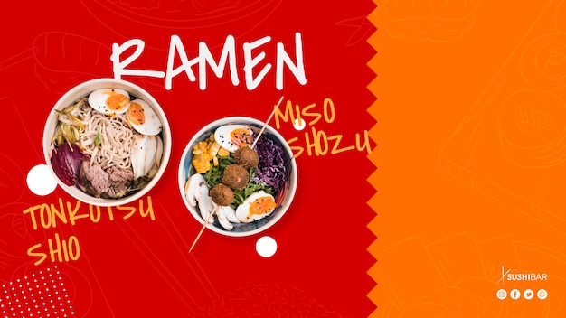 Receptura ramen dla azjatyckiej, wschodniej japońskiej restauracji lub sushibaru