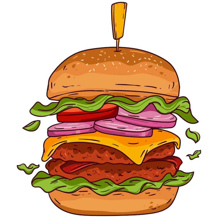 Bezpłatny plik PSD ręcznie narysowana ilustracja hamburgera