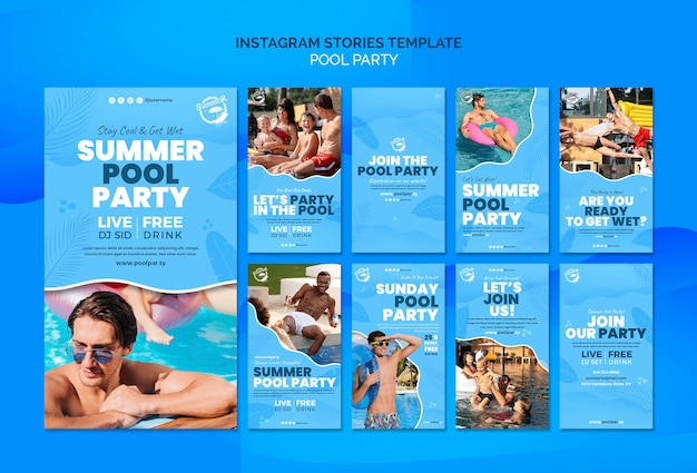 Bezpłatny plik PSD ręcznie narysowane historie z letnich imprez na instagramie
