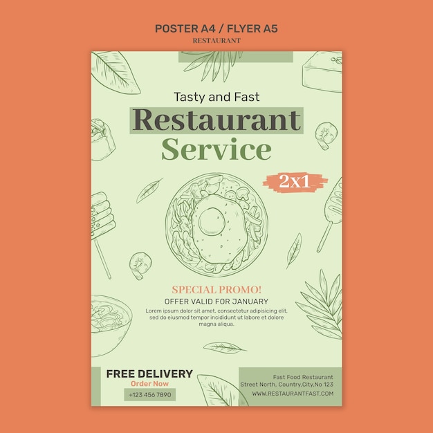 Bezpłatny plik PSD ręcznie narysowany wzór plakatu otwierającego restaurację