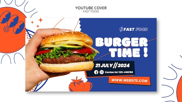 Bezpłatny plik PSD ręcznie rysowana okładka youtube fast food