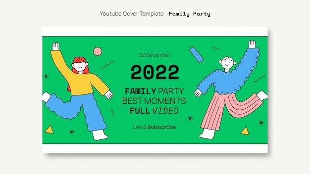 Bezpłatny plik PSD ręcznie rysowana okładka youtube na imprezę rodzinną