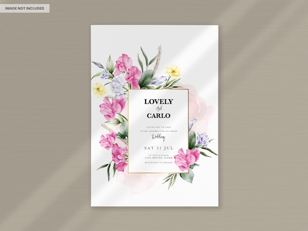 Bezpłatny plik PSD ręcznie rysowane akwarela kwiatowy zaproszenie na ślub
