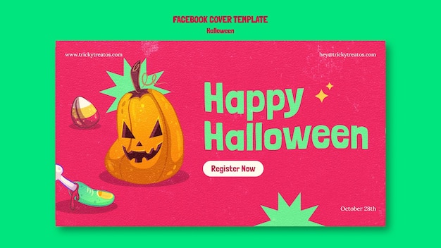 Bezpłatny plik PSD ręcznie rysowane dynia happy halloween okładka na facebooku