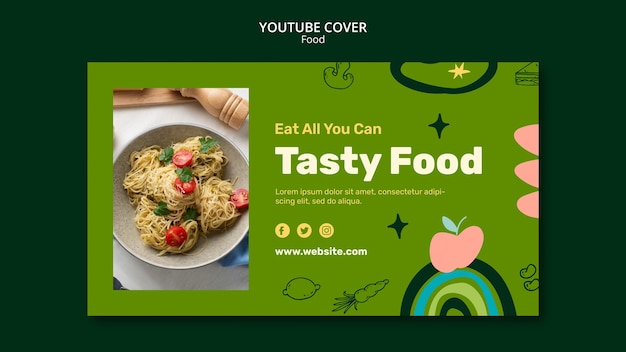 Bezpłatny plik PSD ręcznie rysowane okładka youtube pyszne jedzenie