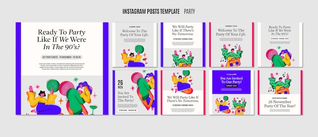 Ręcznie Rysowane Post Na Instagramie Retro Party