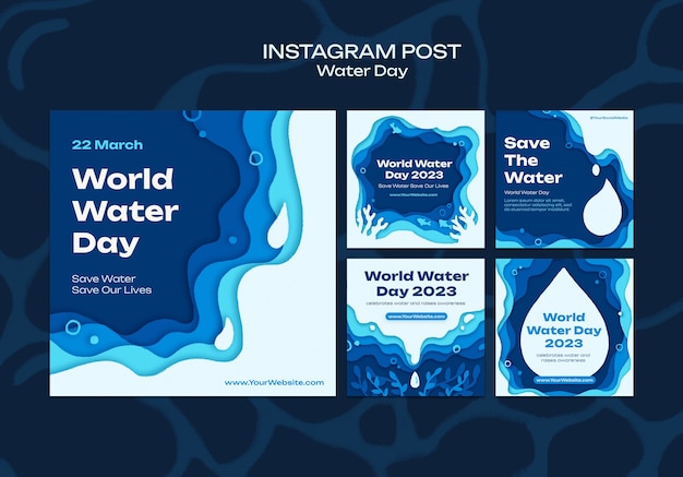 Bezpłatny plik PSD ręcznie rysowane posty na instagramie dzień wody