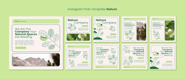 Bezpłatny plik PSD ręcznie rysowane posty na instagramie firmy natury