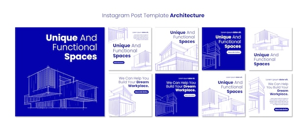 Bezpłatny plik PSD ręcznie rysowane posty na instagramie projektu architektury