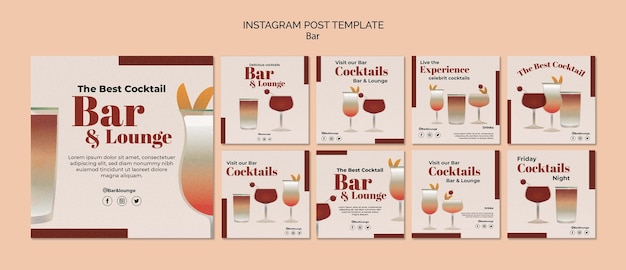 Bezpłatny plik PSD ręcznie rysowane posty na instagramie w barze i salonie