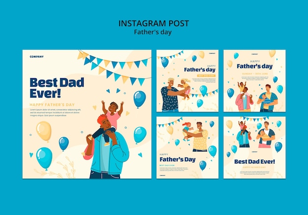 Bezpłatny plik PSD ręcznie rysowane posty na instagramie z okazji dnia ojca