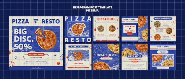 Bezpłatny plik PSD ręcznie rysowane pyszne posty na instagramie pizzerii