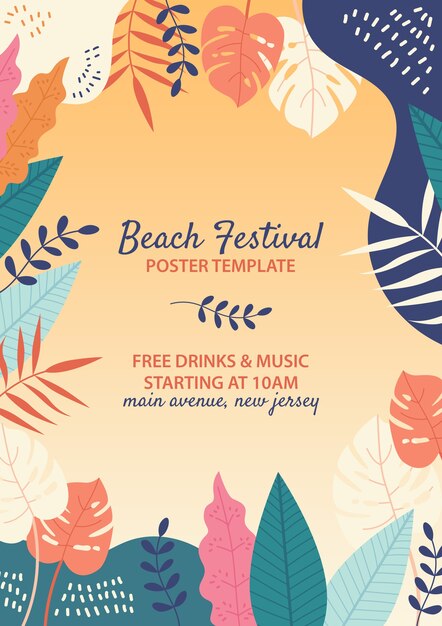 Ręcznie rysowane szablon festiwalu plaży