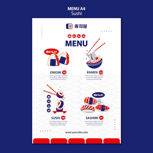 Bezpłatny plik PSD ręcznie rysowane szablon menu pyszne sushi
