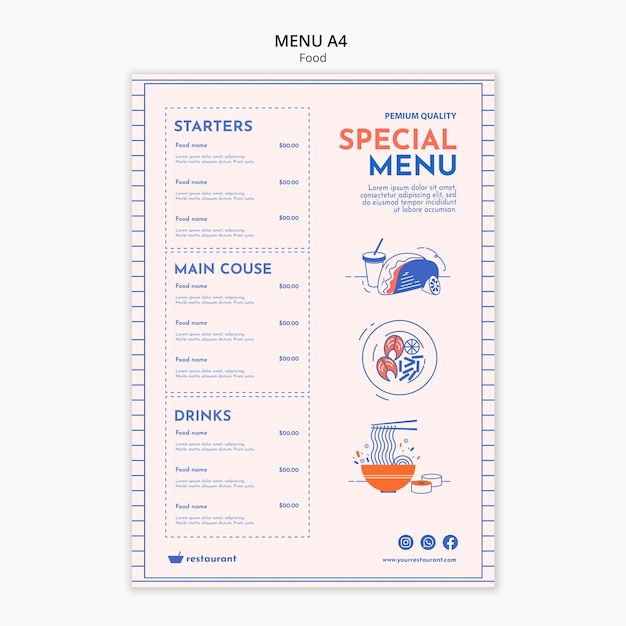 Ręcznie Rysowane Szablon Menu Restauracji Z Jedzeniem