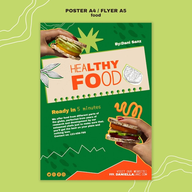 Bezpłatny plik PSD ręcznie rysowane szablon plakatu pyszne jedzenie