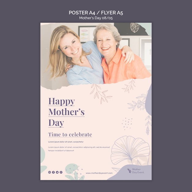 Bezpłatny plik PSD ręcznie rysowane szablon plakatu szczęśliwy dzień matki