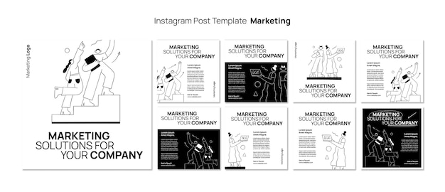 Bezpłatny plik PSD ręcznie rysowane szablon postów marketingowych na instagramie