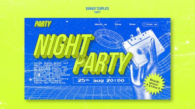 Bezpłatny plik PSD ręcznie rysowane szablon strony docelowej imprezy nocnej