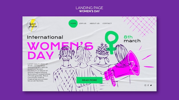 Bezpłatny plik PSD ręcznie rysowane szablon strony docelowej na obchody dnia kobiet