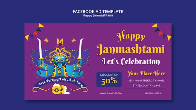 Ręcznie Rysowane Szablon Uroczystości Facebook Janmashtami