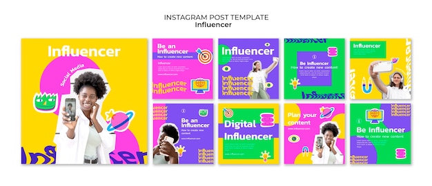 Bezpłatny plik PSD ręcznie rysowane wpływowe posty na instagramie