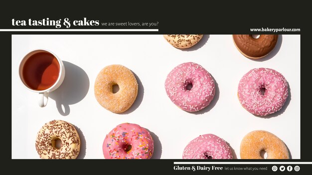 Reklama marketingowa herbaty i pączków