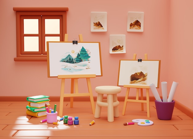 Rendering 3D ilustracji w studiu artystycznym