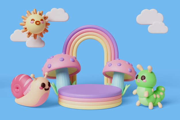Rendering 3D podium sprzedaży kawaii
