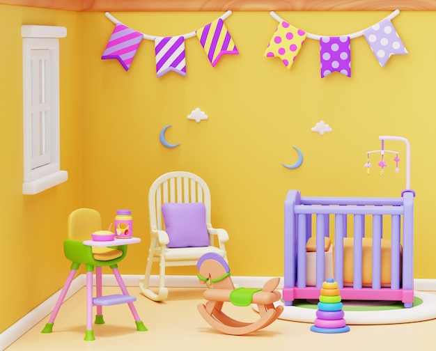 Bezpłatny plik PSD rendering 3d pokoju dla niemowląt